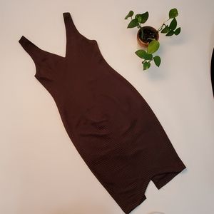 Brown/black body con midi dress